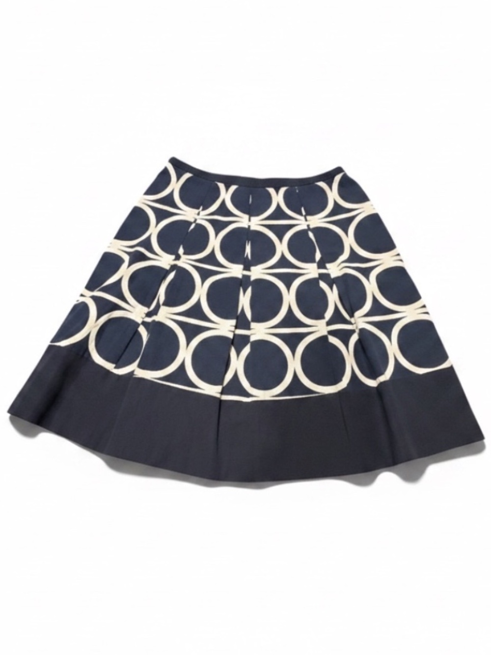 Ann Taylor Petite Navy White Geometric Circle Pleated A-Line Skirt Size 2P